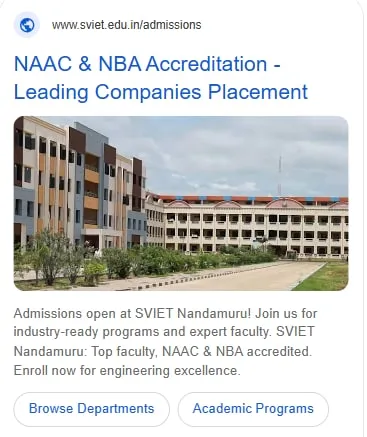 SVIET Google search ad: NAAC & NBA Accreditation — Leading Companies Placement